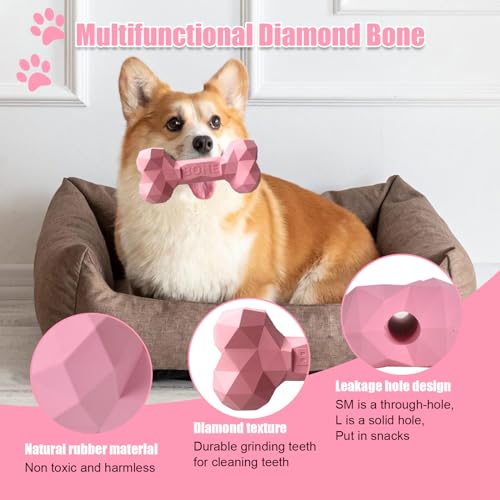 SAVOSWEET Kauspielzeug Hund Knochen Gummi, Hundespielzeug Knochen Unzerstörbar, Hundeknochen Kleine Hunde Rosa, Geeignet für Hunde Innerhalb von 5 Kg, Hundespielzeug zur Zahnreinigung