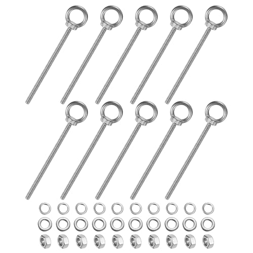 M METERXITY 10-Sets Stainless Eyebolt M6x119mm Shoulder Lifting Eye Bolt with Nuts Washers Male Screw Thread Ring Shoulder Eye Bolts Length 4.69 Inch for Suspending/Fastening