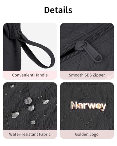 Image of Narwey Quilted Makeup Bag Travel Toiletry Bag, Nylon Cosmetic Bag for Women