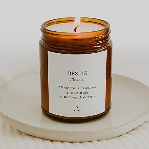 Image of ThreeKin Bestie Candle Gift for Women. Unique Best-Friend Gifts, Lavender Handmade Scent 100% Soy Wax Perfect for Sister, Mom, Daughter, Best Friend, BFF Bday, 9oz Amber Jar, 65 Hour Burn (Pack of 2)