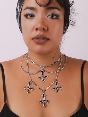 Sacina Gothic Red Goth Cross Necklace, Gothic Goth Emo Necklace, Grunge Costume Jewelry, Christmas Jewelry Gift for Women3