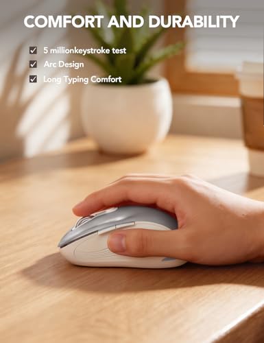 Image of Trueque Wireless Mouse for Laptop, Ergonomic 6-Button Mouse, Silver Grey | 2.4GHz USB receiver, back /forward buttons, 3 adjustable DPI levels, silent clicks, USB-C adapter, Windows /Mac /Chrome OS /Linux