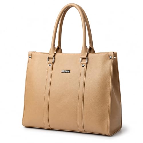 Image of Siza Premium Women's Handbag, PU Leather Tote Bag with Dual Zip Compartments for Office and Style, Padded Laptop or Devices Sleeve, Detachable Shoulder Strap, Structured Formal Bag for Women