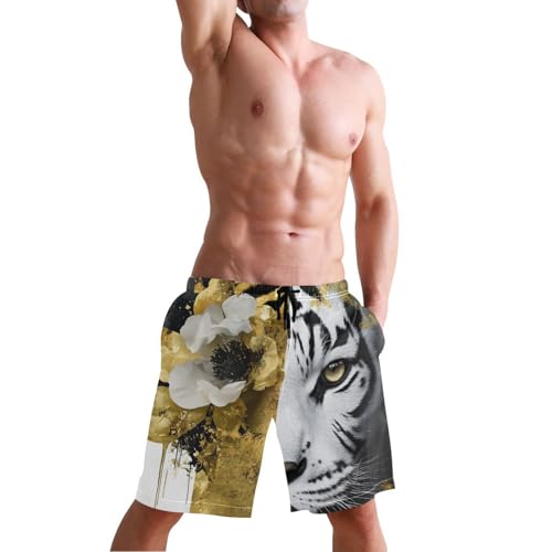 Men Swim Trunks-Art Animal Portrait, Beach Shorts with Inner Lining Quick Dry Board Shorts S4