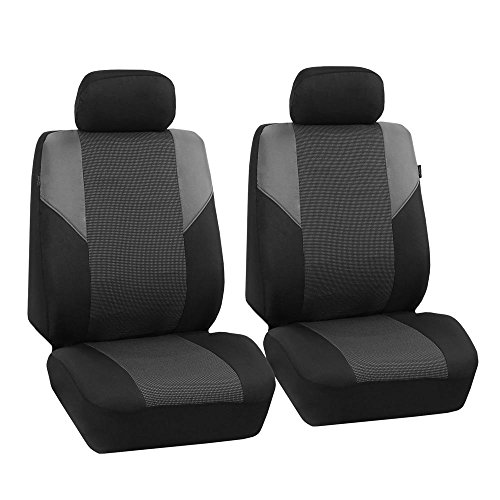 FH Group Timeless Cross Weave Fabric Front Set Car Seat Covers, Airbag Compatible - Universal Fit for Cars Trucks and SUVs (Gray/Black) FB064102