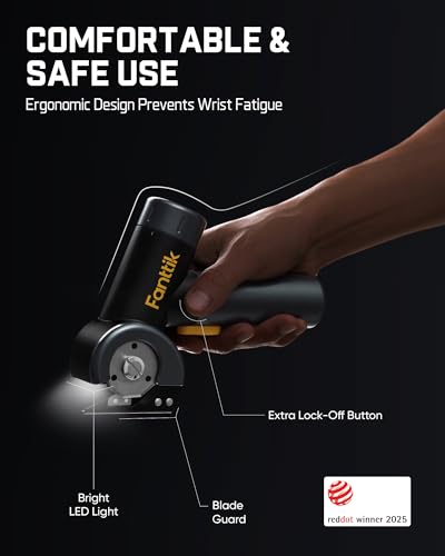 Fanttik C8 Nano Easyswap Cordless Electric Scissors with LED Display, Type-C Rechargeable Cardboard Cutter with 2 Blades, EasySwap Blade Change, LED Light, for Thin Cardboard Box Carpet Leather, Black