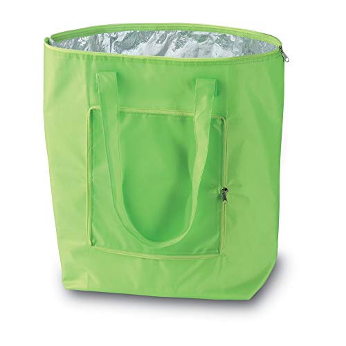 PromotionGift - Nevera Plegable Reutilizable, Bolsa de Playa y de Compras Ligera y Duradera, con Forro Interior de Aluminio función de refrigeración - Verde Lima