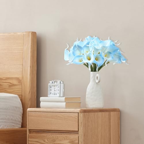Image of SITUMEIZI 24 Pcs Light Blue Fake Flowers Artificial Calla Lily