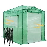 EAGLE PEAK 8x6 Portable Walk-in Greenhouse Instant Pop-up Indoor Outdoor Plant Gardening Green House Canopy with Dual Roll-up Zipper PE Door & Upgraded Screen Mesh Door, Green