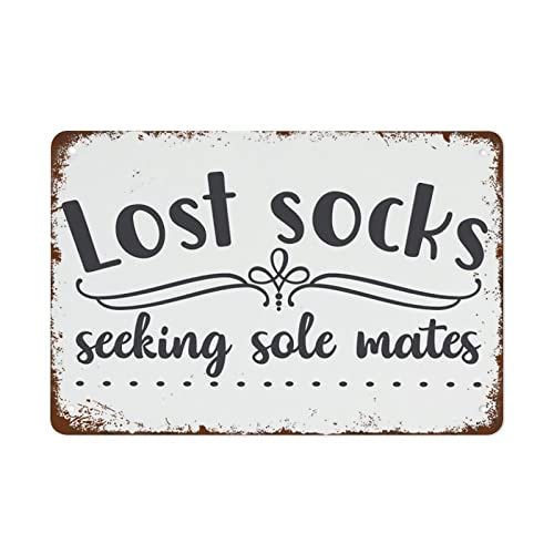 Wandkunst für die Waschküche, lustiges Waschküchen-Dekor-Poster für Hauswirtschaftsraum, „Lost Socks Seeking Sole Mates, Retro-Metallblechschild, Vintage-Aluminiumschild für Zuhause, Kaffee, Wanddekor