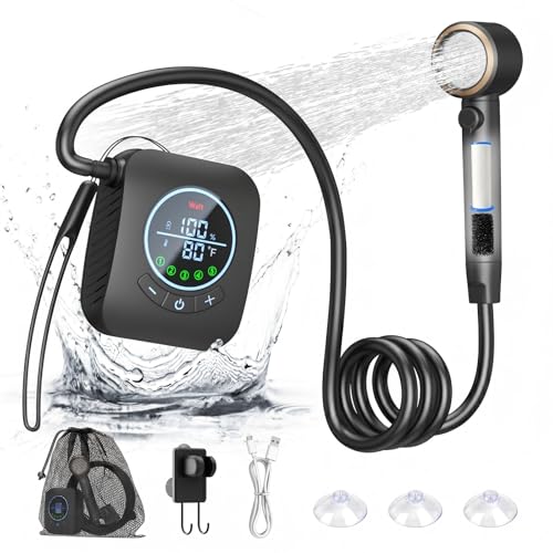 Portable Shower – 8000mAh Rechargeable Camping Shower, 6.0L/min Portable Shower Pump, Outdoor Shower for Camping, Hiking, Traveling, Washing
