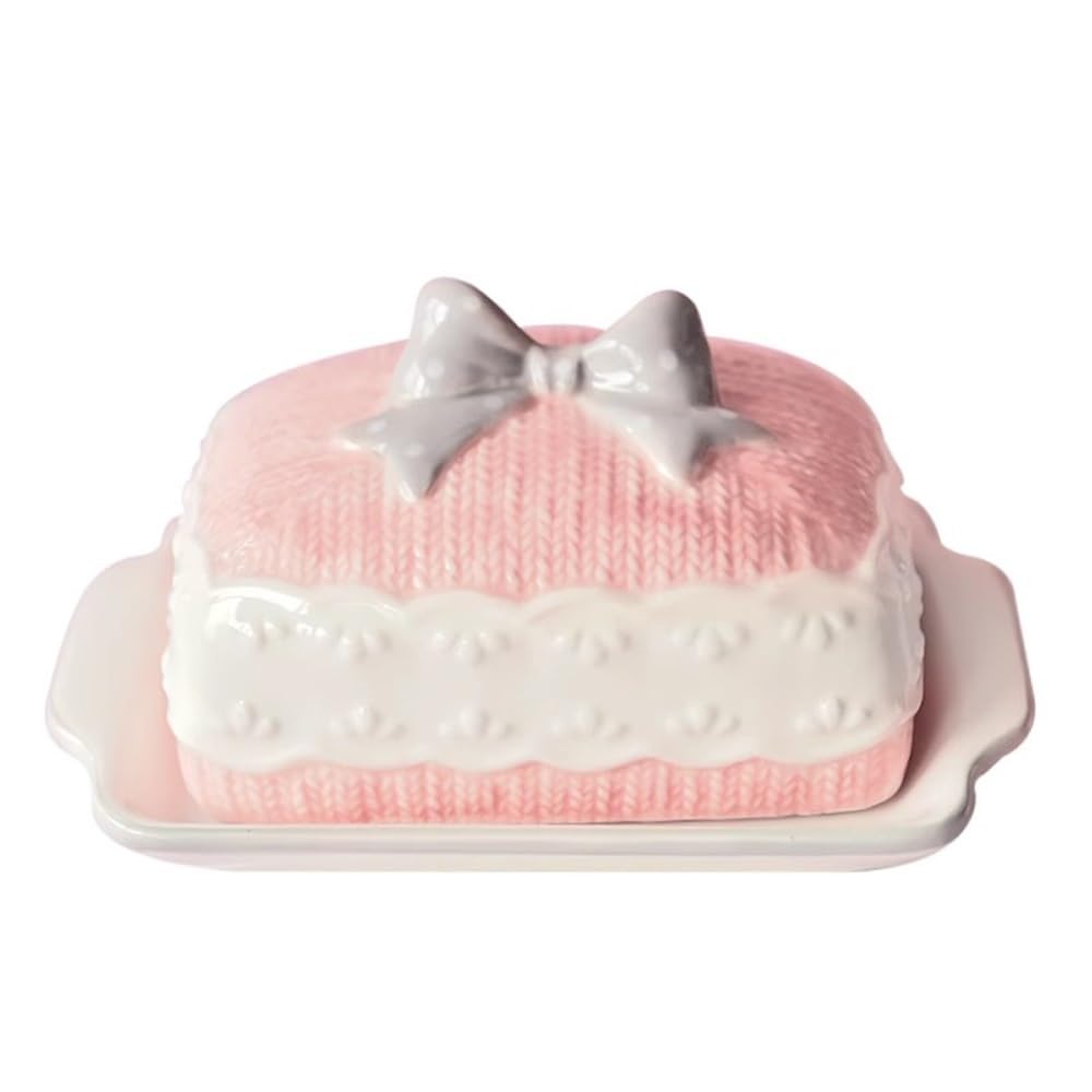 HPTHLY Butter Dish Ceramic Butter Dish With Relief Pattern, Underglaze Color Western Food Tool, Desktop Decoration, Dessert Tray Butter Container