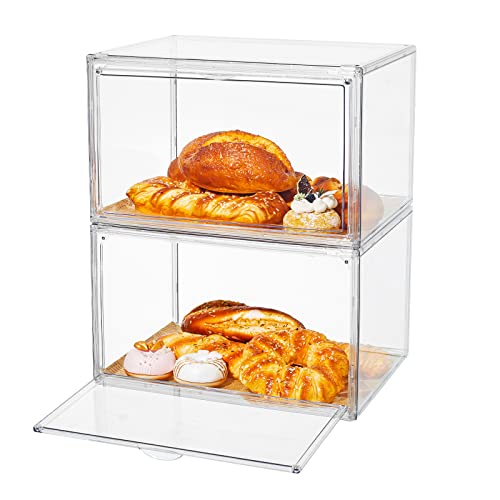 Bread Box For Kitchen Countertop, 2 Packs Stackable Bread Storage Container, Bread Keeper For Homemade Bread Holder, Clear Bread Boxes With Bread Paper, Large Bread Bin For Bread, Rolls, Muffin #TOP25