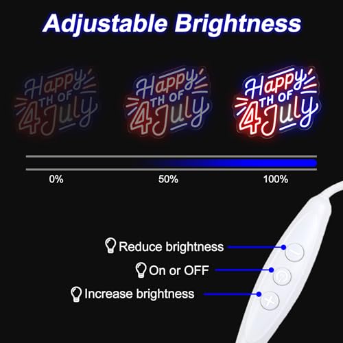 Image of Happy 4TH of July Decors Neon Sign Happy Independence Day Led Sign 4th of July Celebration Light Patriotic Welcome Memorial Day Decoration, 15.4 inchx12.6 inch