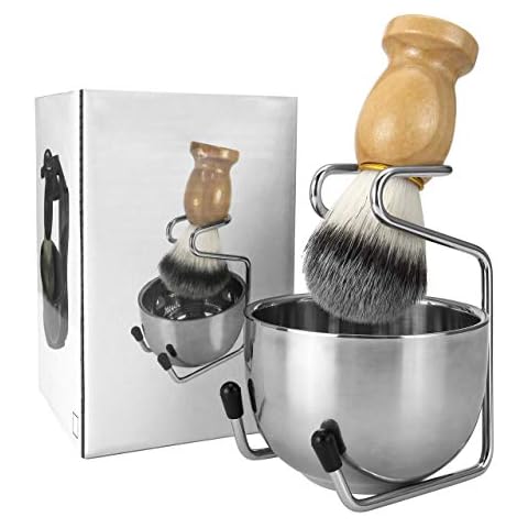 Aethland Mens Shaving Brush Set, Soft Hair Shaving Brush Stand Stainless Steel with Bowl Kit for Men Gift Set Cover