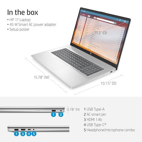 Image of HP 17 Business Laptop, 17.3 inch HD+ Touchscreen, Office Pro Lifetime License, 32 GB RAM, 2 TB SSD, AMD Ryzen 5 7530U 6-Core CPU, AMD Radeon GPU, Webcam, Wi-Fi 6, Windows 11 Pro, w /Accessories