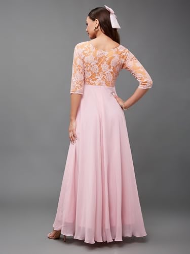 Image of Miss Chase Women's Round Neck Cap Sleeves Lace Knee -Long Skater Dress