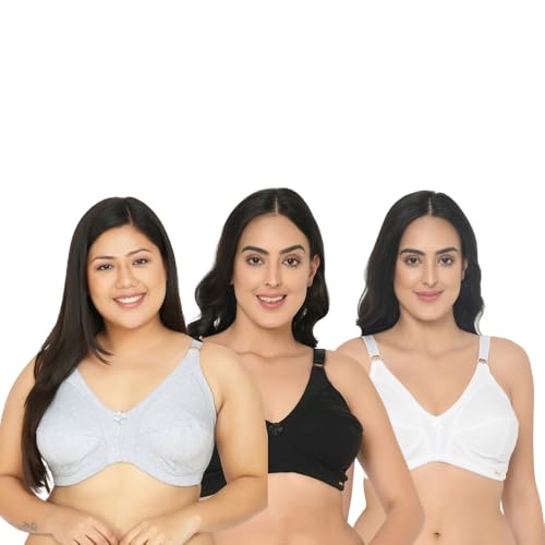 Image of Da Intimo Women's Cotton Non-Padded Non-Wired Full Coverage Bra | Comfortable Adjustable Strap Everyday Bra for Women & Girls -Set of 3 Combo, CL3-D177