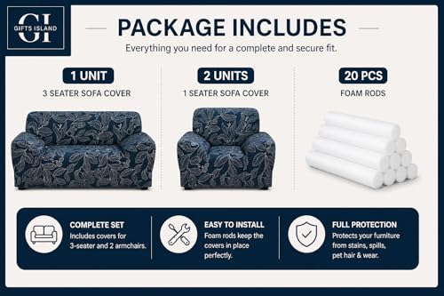 Image of Gifts Island Sofa Cover 3 Seater and 2 Seater Fully Covered Universal 5 Seater Sofa Cover Non-Slip Sticky Elastic Stretchable Sofa Set Slipcover Protector for (3+1+1 Seater) (Blue Ash)