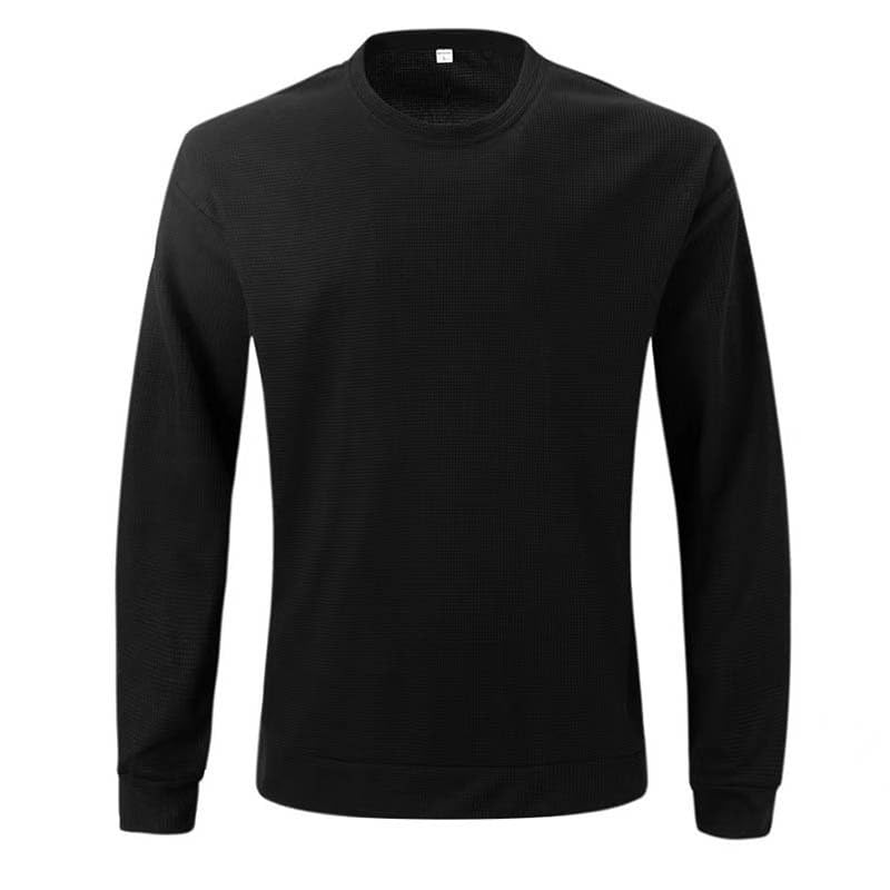 2025 Waffle Knit Long Sleeve Pullover for Men – Lightweight Cotton Crewneck Sweater, Casual Urban Fall Spring Top, S–3XL