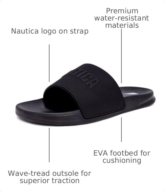 Image of Nautica Men's Open Toe Slide Sandals - Comfortable Indoor & Outdoor Shower Slippers