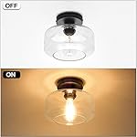 MAXvolador Industrial Semi Flush Mount Ceiling Light, Clear Glass Pendant Lamp Shade, Farmhouse Lighting for Hallway, Vintage Hanging Light Fixtures - Image 3