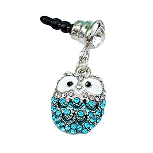 Hemobllo Diamonds Dust Plug Owl Earphone Jack Anti Mobile Phone Accessories (Blue)