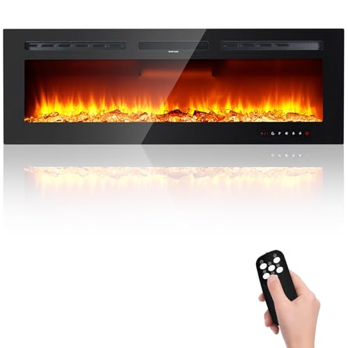 Takywep 60" Electric Fireplace Wall Mounted and Recessed with Remote