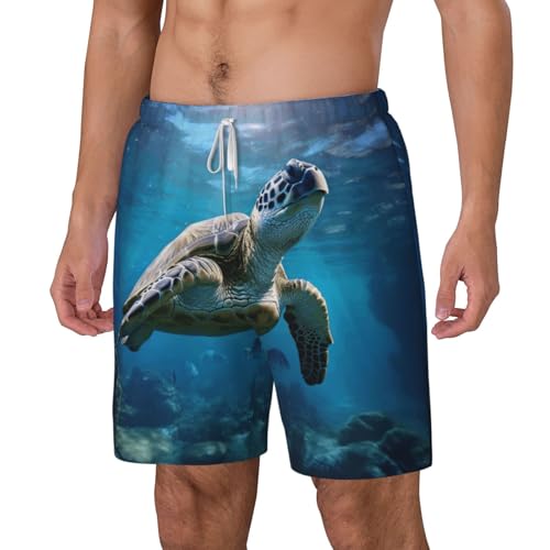 Submarine Turtle Under The Sea Men's Soft Double Swim Shorts, Lounge Swiming Shorts Pants Breathable Summer2