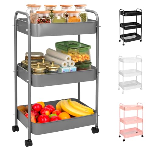 Opiniones de Carrito Organizador Con Ruedas los más solicitados. 41 SELECTSHOP Carrito Organizador Metalico Multiusos De Tres Repisas con Ruedas Giratorias con Sistema De Bloqueo Recistente para Cocina Baño Carrito De Servicio (Gris)