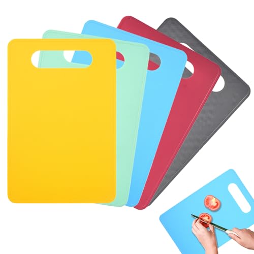 NIVRAIN 5 Piezas Coloridas Tablas de Cortar Cocina, Material PP, Colgables, Antideslizantes, Fáciles de Limpiar, Adecuadas para Cortar Frutas y Verduras, Pescado, Carne, Panes para el Desayuno