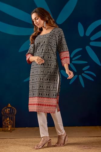 Image of Women's Pure Cotton Straight Fit Straight Cambric Jaipuri Printed Kurti