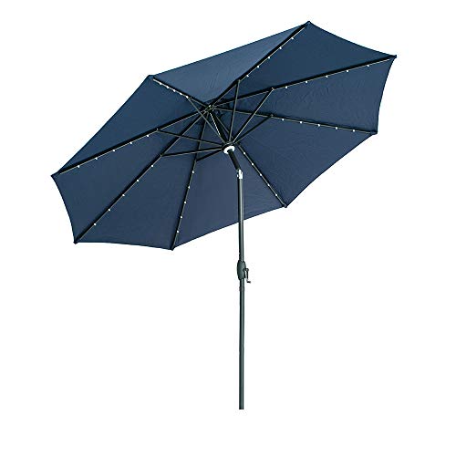 Ainfox 9Ft Solar Powered 32 Led Lighted Patio Umbrella Table Market Umbrellas With Crank And Push Button Tilt For Garden, Deck, Backyard, Pool, 8 Steel Ribs #TOP12