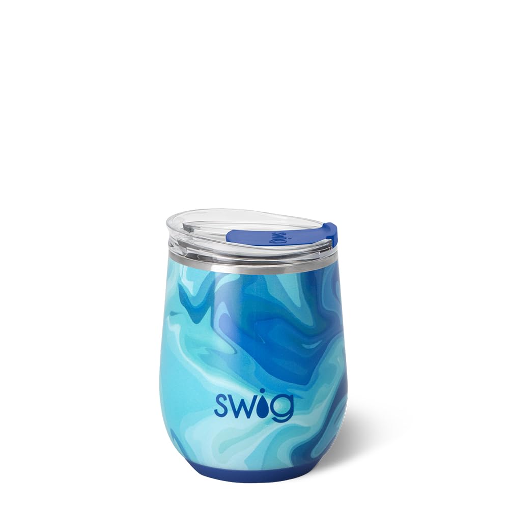 Swig Life 12oz Wine Tumbler with Lid, Stainless Steel, Dishwasher Safe, Portable, Triple Insulated Wine Tumbler (Blue Lagoon)