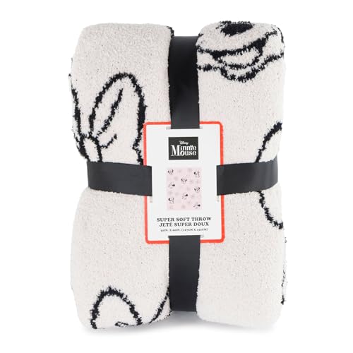 Image of Jay Franco Disney Minnie Mouse Feather Knit Fluffy Throw Blanket for Girls - Light Pink Bows Fuzzy Blanket Measures 50 x 60 inch | Super Soft Lightweight Bedding