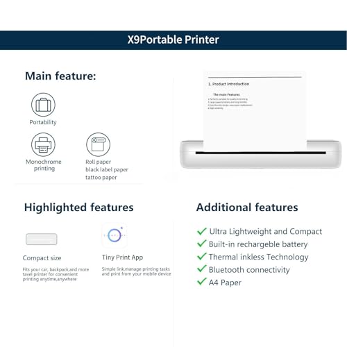 Image of Walfront Thermal Printer 203dpi Compact Inkless Printer with USB Cable for Learning and Office Work