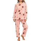 Combinaison 2 pièces pour femme : cet ensemble de pyjama confortable est composé d'un haut à col rond et d'un pantalon en polaire assorti et garantit un look populaire et élégant.