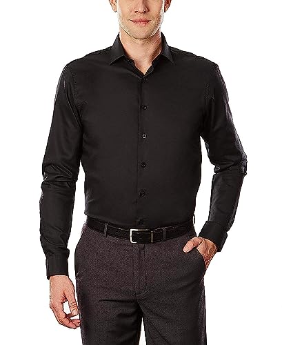 Kenneth Cole Unlisted mens Unlisted Solid Dress Shirt, Black, 17 -17.5 Neck 36 -37 Sleeve US