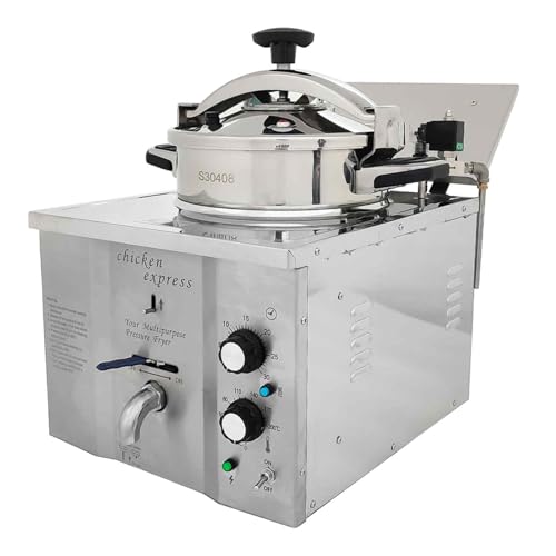 BEILOCKERY 110V 16L High Pressure Fried Chicken Stove with Fitted Timer, 2400W Temperature Controlled Stainless Steel Fryer, Commercial Electric Deep Kitchen Frying Machine with Basket