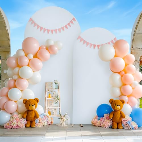 Image of White Arch Cover Set of 2-7.2 and 6ft Arch Backdrop Cover Spandex Wedding Arch Stand Covers for Bridal Shower Wedding Baby Shower Birthday Party Ceremony Banquet Photo Background Decorations