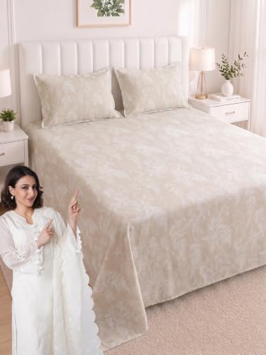 Image of Mafatlal 186 TC Metro Cotton King Size Bedsheet | 108 x 108 Inch|Soft, Breathable & Lightweight | Includes 2 Pillow Covers| Honey Beige 2
