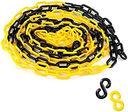 HATOOLHA® Plastic Link Chain, Plastic Safety Chain Barrier Road Warning Block Traffic Barrier Chain with 2 S-Hook (5M, Black+Yellow)