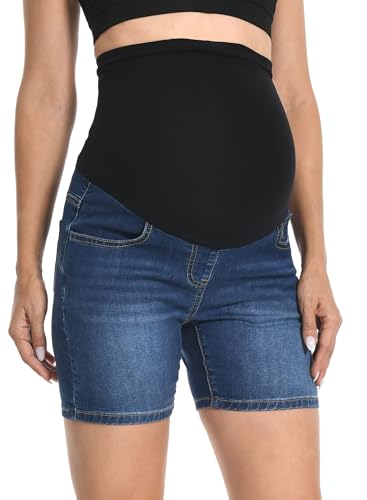 Gowjog Jeans Shorts Umstandsmode Umstandsshorts Jeans über dem Bauch Trendige Sommer Umstandsjeans Kurz Umstandsjeansshorts (Dunkelblau M)