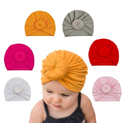 Image of 6 pcs Baby Turban Head Wraps Knotted Toddler Hat Newborn Hats for Girls 0-36 Months