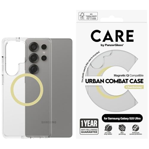 Panzer Glass Care Flagship Étui transparent avec Chardonnay QI Galaxy S25 Ultra