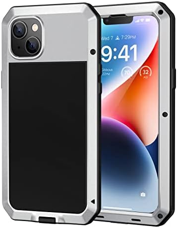 Lanhiem for iPhone 13 Heavy Duty Case, Shockproof Cover for iPhone 13 Metal Case Tough Armour Work Cases with [Tempered Glass Screen Film], 360 Full Body Protective Rugged Cover for iPhone 13 - Black
