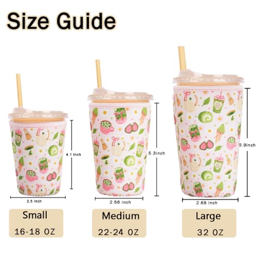Image of Reusable Insulated Sleeve for Iced Coffee Cup, Coffee Neoprene Sleeve for Cold & Hot Drinks, Beverage Holder for Iced Coffee (Sweet Treats, Medium: 22-24oz)