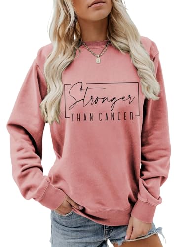 Enviarbrillo Stronger Than Cancer Sweatshirt Womens Breast Cancer Awareness Crewneck Pullover for Fighter Survivor Supporter Blush Pink