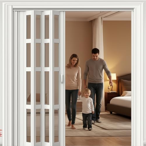 Poxvythb Porte Accordéon Intérieure Plissée, Porte de Placard Pliante Coulissante en Aluminium avec Serrure, Panneau de Porte Accordéon WXH:65x180cm