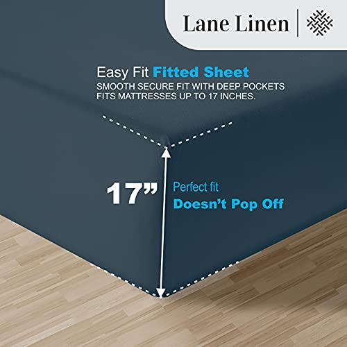 Image of LANE LINEN 100% Egyptian Cotton Luxury Bedding Queen Sheet Set, Fade Resistant, No Pill, Naturally Cooling, Soft & Comfy Silky Smotth Sateen Weave Sheets - Midnight Indigo